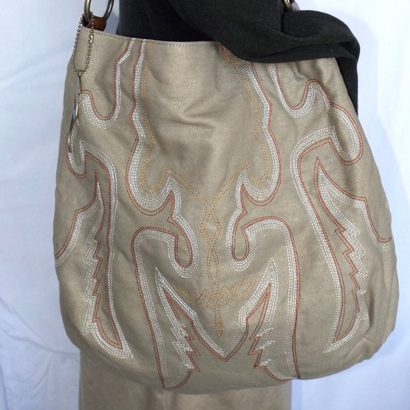 Rampage Fifty-Five Bag, Tan Canvas Tote with Embroidery, Like New! - Picture 3 of 13